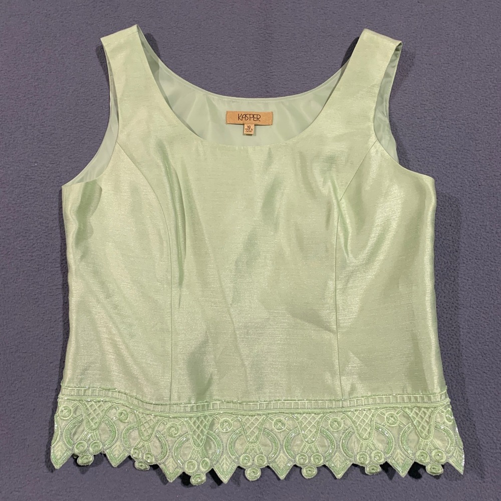 Kasper Womens 3 Piece Skirt Suit Chartreuse Green Beaded Size 10 Formal - Picture 8 of 16